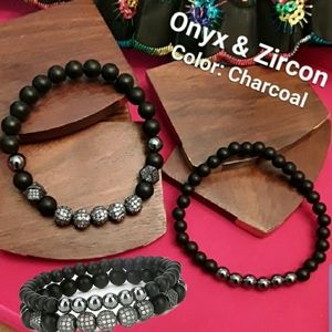 NEW Genuine Onyx n Zircon Mineral  Bracelets